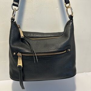 Michael Kors Black Pebbled Leather Shoulder Bag with Gold Hardware